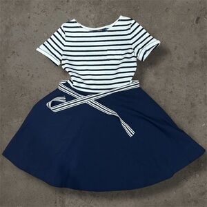 Girls Polo Ralph Lauren Striped French Navy Sz XL (16) Dress Short Sleeve Bow